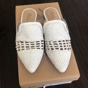 White leather woven mules